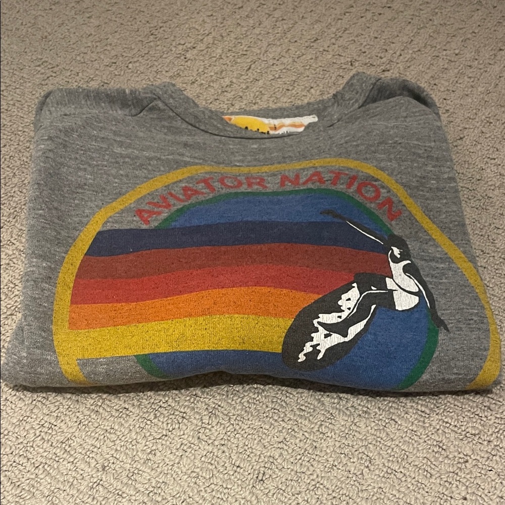 Aviator Nation Gray Crewneck with Rainbow Logo